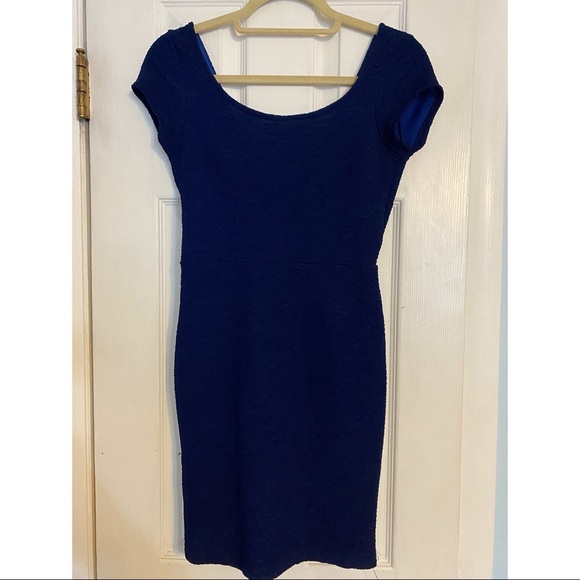Blue Textured Mini Dress w Deep V Back | Size M - Picture 1 of 2